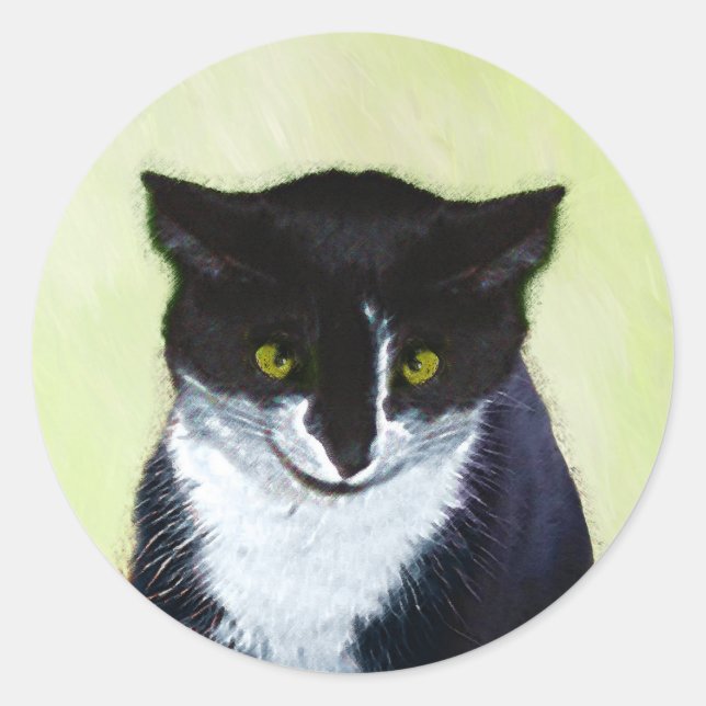 Tuxedo Cat Painting - Cute Original Cat Art Classic Round Sticker (Front)
