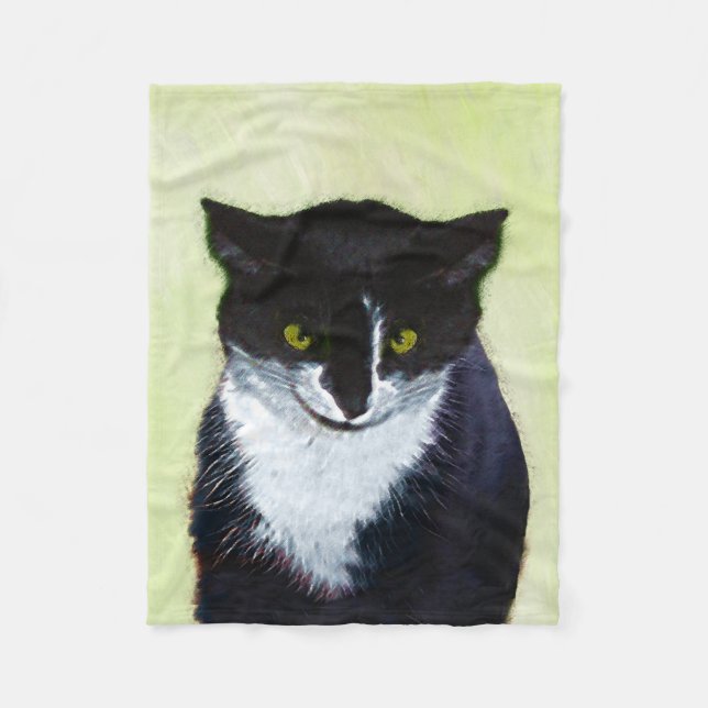 Tuxedo Cat Painting - Cute Original Cat Art Fleece Blanket (Front)
