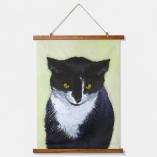 Tuxedo Cat Painting - Cute Original Cat Art Hanging Tapestry