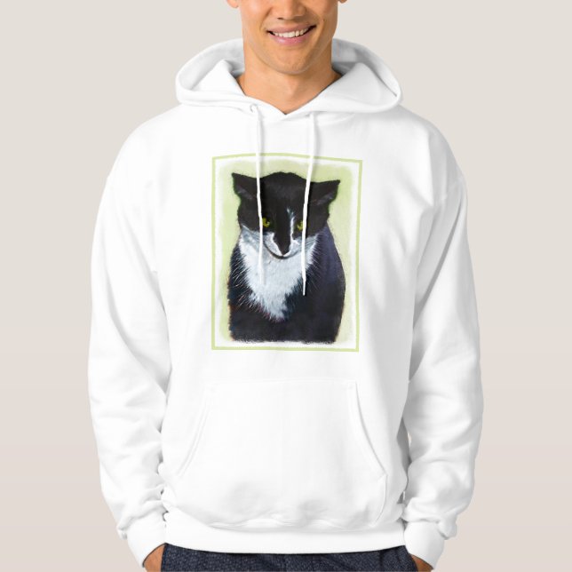 Tuxedo Cat Painting - Cute Original Cat Art Hoodie (Front)