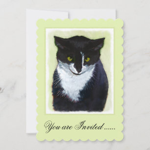 Tuxedo Cat Painting - Cute Original Cat Art Invitation