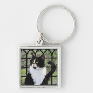 Tuxedo Cat Painting - Cute Original Cat Art Key Ring