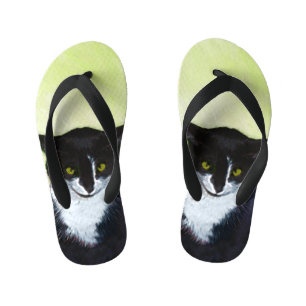 Tuxedo Cat Painting - Cute Original Cat Art Kid's Flip Flops