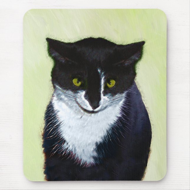Tuxedo Cat Painting - Cute Original Cat Art Mouse Mat (Front)