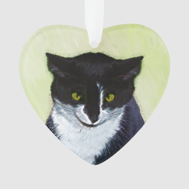Tuxedo Cat Painting - Cute Original Cat Art Ornament (Front)