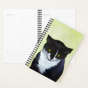 Tuxedo Cat Painting - Cute Original Cat Art Planner