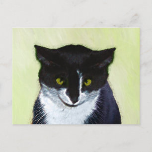 Tuxedo Cat Painting - Cute Original Cat Art Postcard