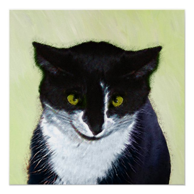 Tuxedo Cat Painting - Cute Original Cat Art Poster (Front)