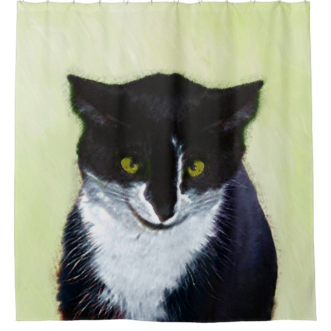 Tuxedo Cat Painting - Cute Original Cat Art Shower Curtain (Front)