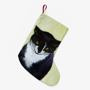 Tuxedo Cat Painting - Cute Original Cat Art Small Christmas Stocking