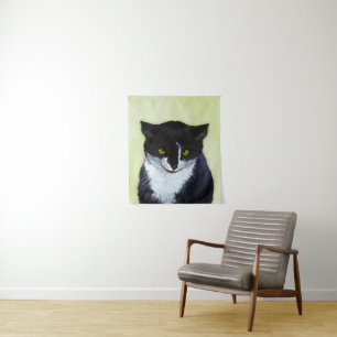 Tuxedo Cat Painting - Cute Original Cat Art Tapestry