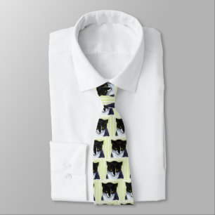 Tuxedo Cat Painting - Cute Original Cat Art Tie