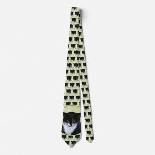 Tuxedo Cat Painting - Cute Original Cat Art Tie