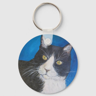 Tuxedo Cat Painting Key Chain