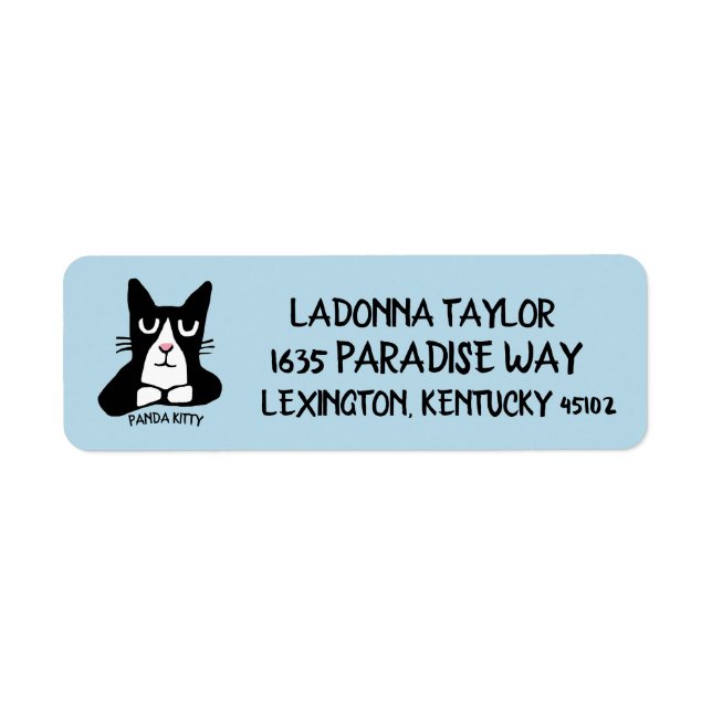 TUXEDO CAT PANDA KITTY ART  RETURN ADDRESS LABELS (Front)