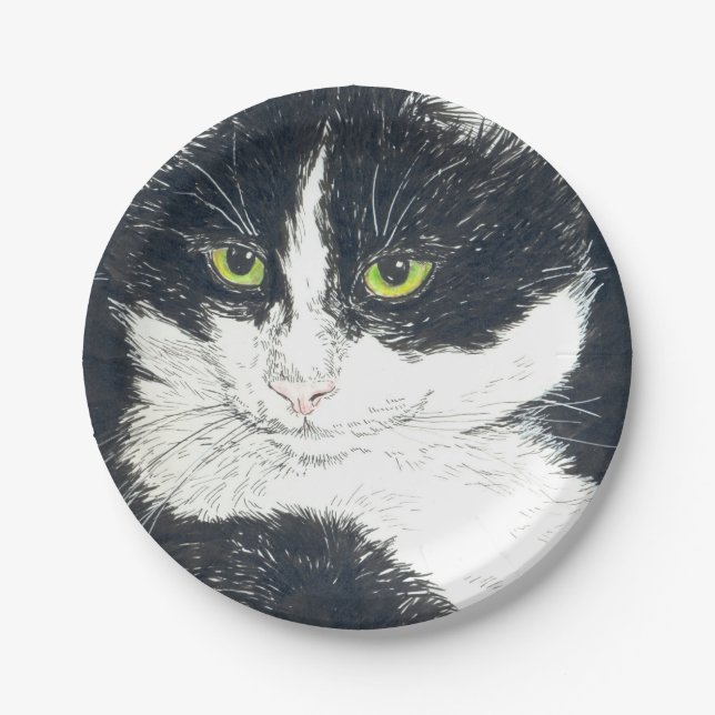 Tuxedo cat paper plate (Front)