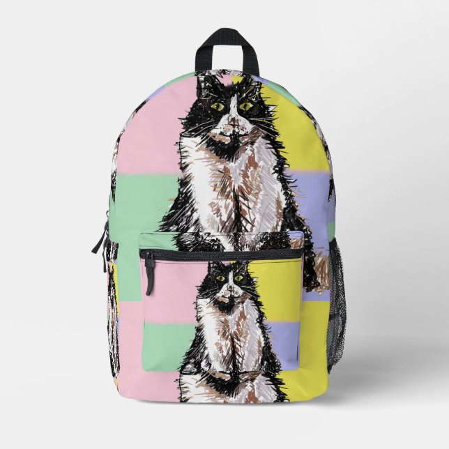 Tuxedo Cat Pastel Colors Pink Girls Kids Printed Backpack (Front)