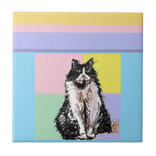 Tuxedo Cat Pastel Colours Pink Girls Name Tile