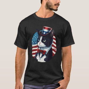 Tuxedo Cat Patriot USA 4th of July Men Women T-Shirt