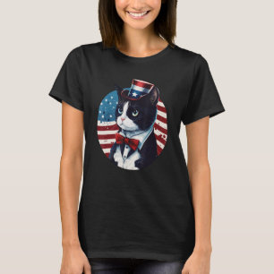 Tuxedo Cat Patriot USA 4th of July Men Women T-Shirt