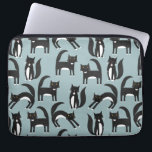 Tuxedo Cat Pattern Laptop Sleeve<br><div class="desc">Cute black and white tuxedo cats going about their business. A fun pattern on a mid teal background,  perfect for animal and pet lovers.  Original art by Nic Squirrell.</div>