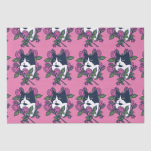 Tuxedo Cat Peony Floral Art Tuxie Cats Tissue Paper