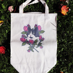 Tuxedo Cat Peony Floral Art Tuxie Cats Tote Bag