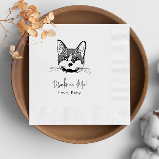 Tuxedo Cat Personalised Drink On Me Napkin