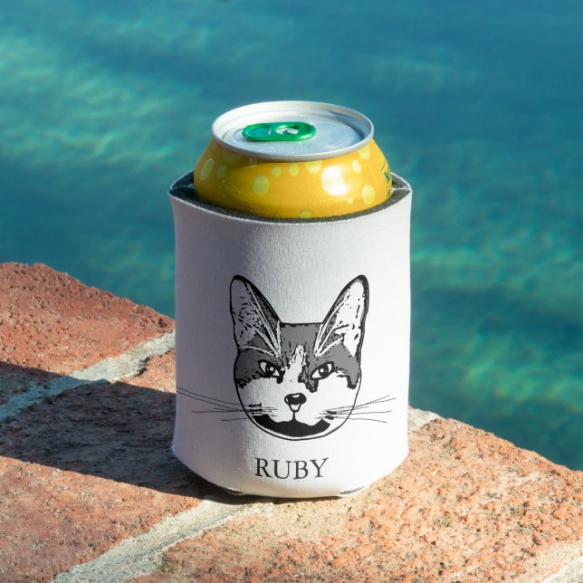 Tuxedo Cat Personalised Hand Drawing Can Cooler (In Situ Pool)