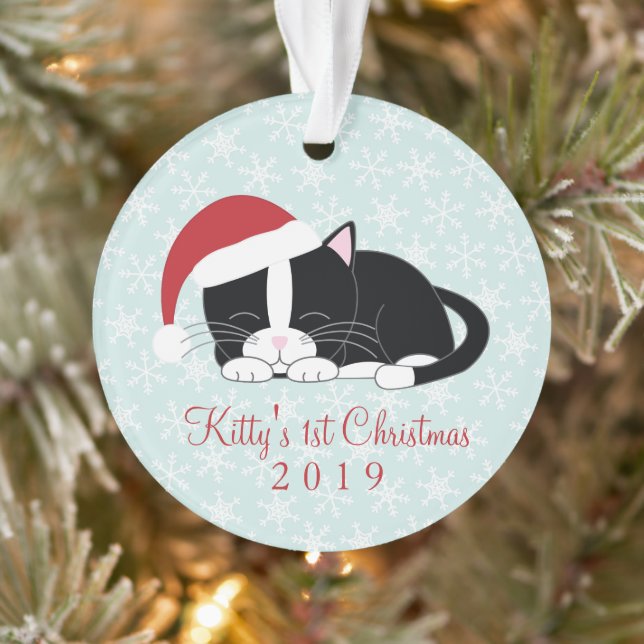 Tuxedo Cat Personalised Photo Christmas Ornament (Tree)