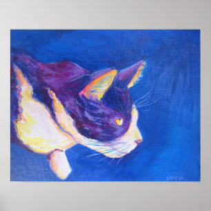 Tuxedo Cat Pet Portrait Painting Poster