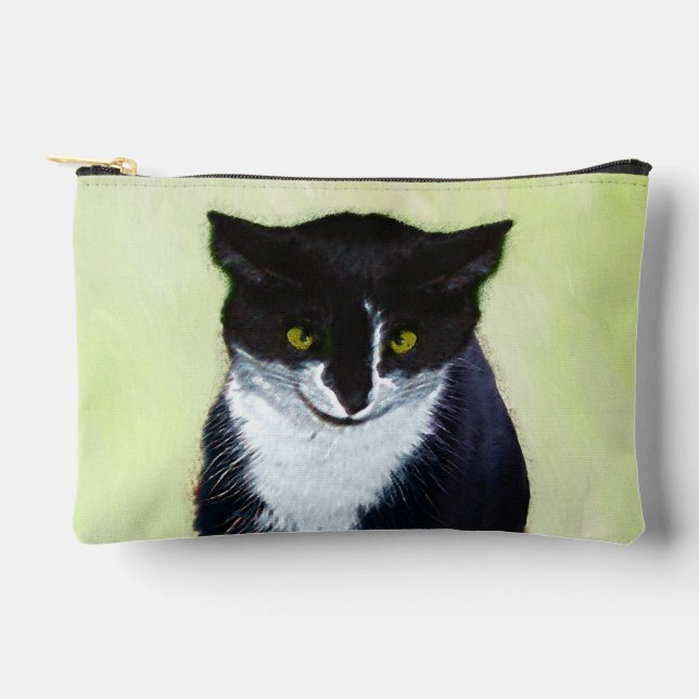 Tuxedo Cat Portrait Painting Cute Original Art Accessory Pouch (Front)