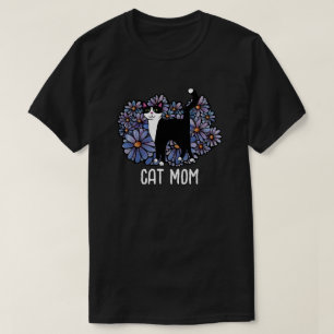 Tuxedo Cat Purple Daisies Art T-Shirt