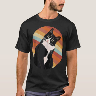 Tuxedo Cat Retro Colours For Animal T-Shirt