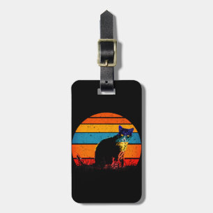 Tuxedo Cat Retro Style Vintage Sunset Luggage Tag