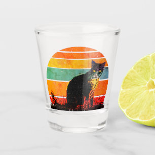 Tuxedo Cat Retro Style Vintage Sunset Shot Glass