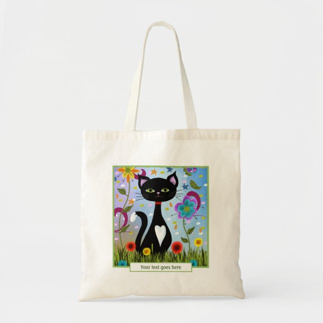 Tuxedo Cat Sitting In A Garden Personalised Tote Bag (Front)