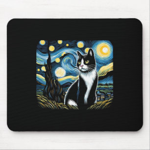 Tuxedo Cat Starry Night Painting Tuxedo Cat Owner Mouse Mat