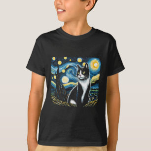 Tuxedo Cat Starry Night Painting Tuxedo Cat Owner T-Shirt