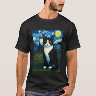 Tuxedo Cat Starry Night T-Shirt