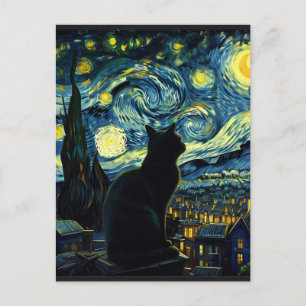 Tuxedo Cat Starry Night Tuxedo Cat Owner Holiday Postcard