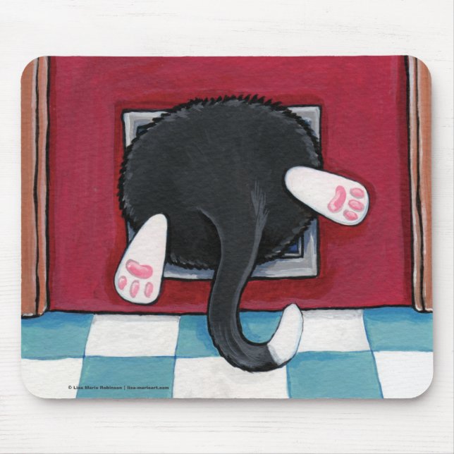 Tuxedo Cat Stuck in a Cat Flap - Funny Cat Art Mouse Mat (Front)