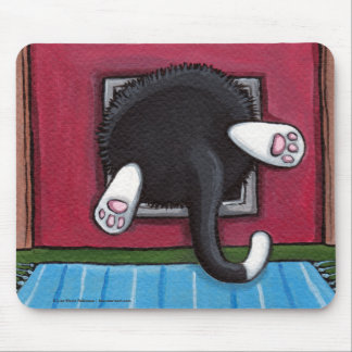 Tuxedo Cat Stuck in a Cat Flap - Funny Cat Art Mouse Mat