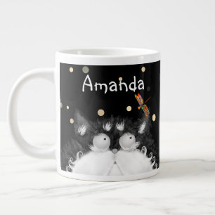 Tuxedo Cat Surprised by Dragonfly  Large Coffee Mug