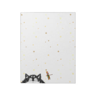 Tuxedo Cat Surprised by Dragonfly Notepad