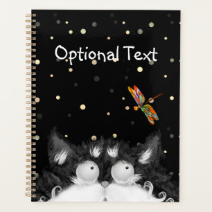 Tuxedo Cat Surprised by Dragonfly Planner
