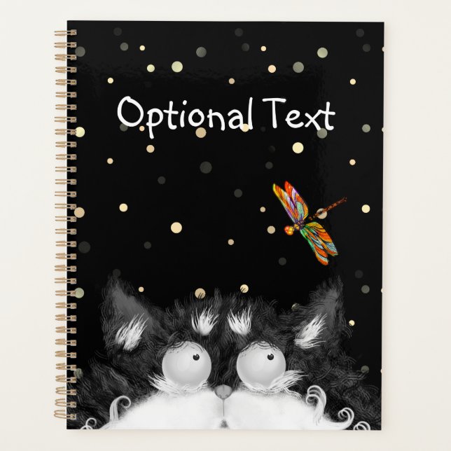 Tuxedo Cat Surprised by Dragonfly  Planner (Front)