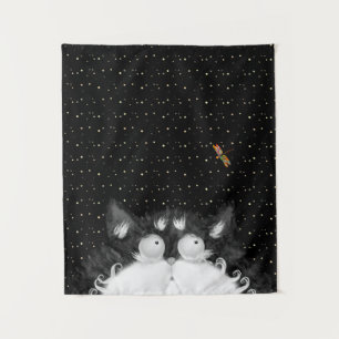 Tuxedo Cat Surprised by Dragonfly Tapestry