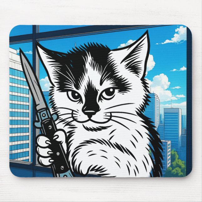 Tuxedo Cat Switchblade Mousepad by Phil Elmore (Front)