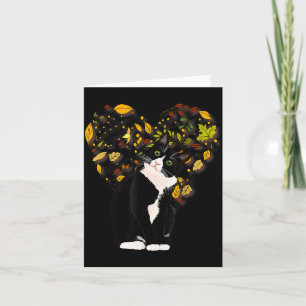 Tuxedo Cat T Shirt Gift Autumn Fall Leaves Black A Card